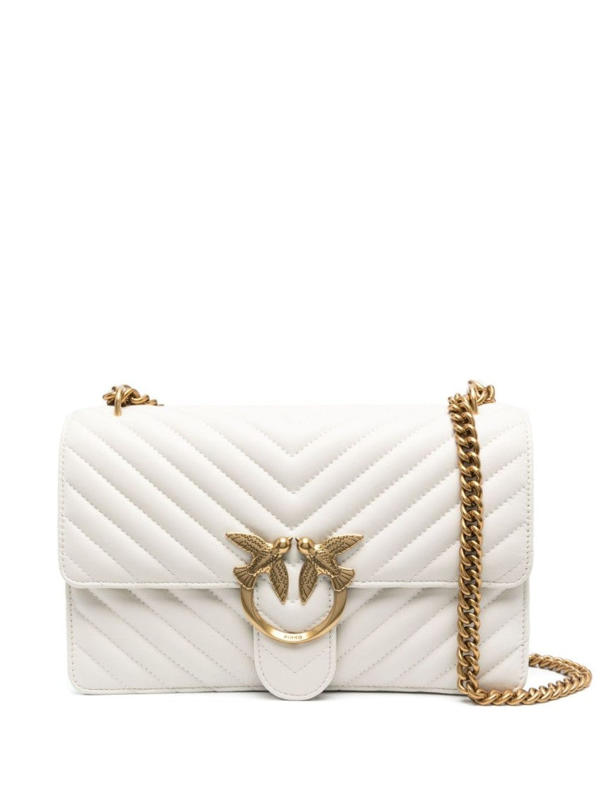 Pinko Quilted White Leather Shoulder Bag