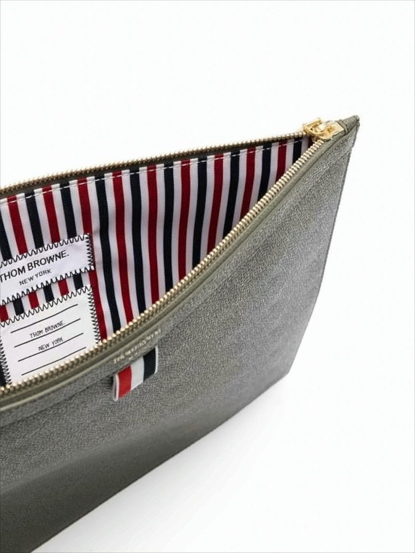 Thom Browne Textured Cow Leather Clutch With Gold-Tone Hardware