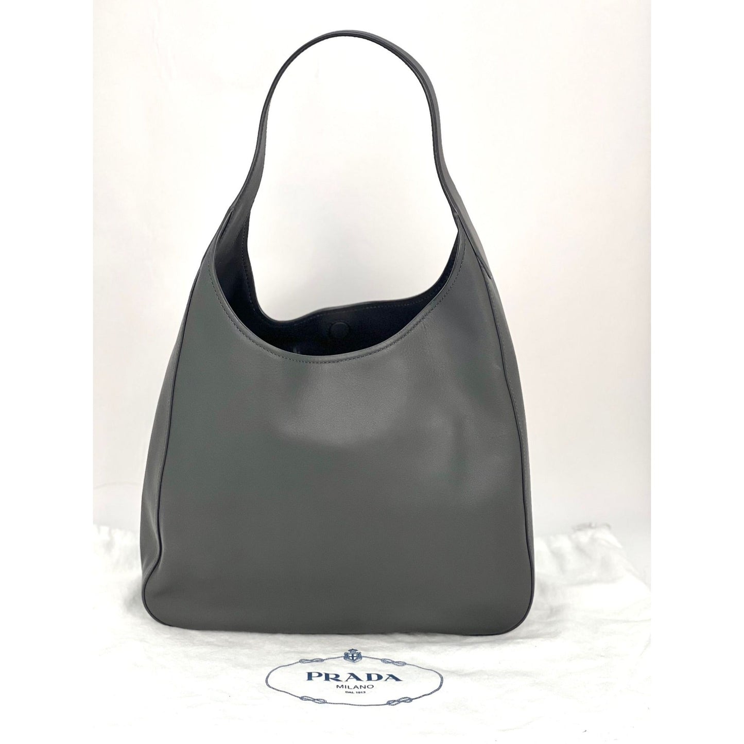 Prada Vitello Daino Grey Hobo Bag