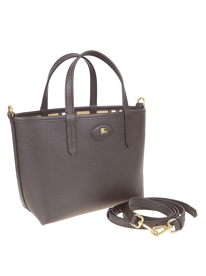 Burberry Structured Brown Calf Grain Leather Shopper Bag