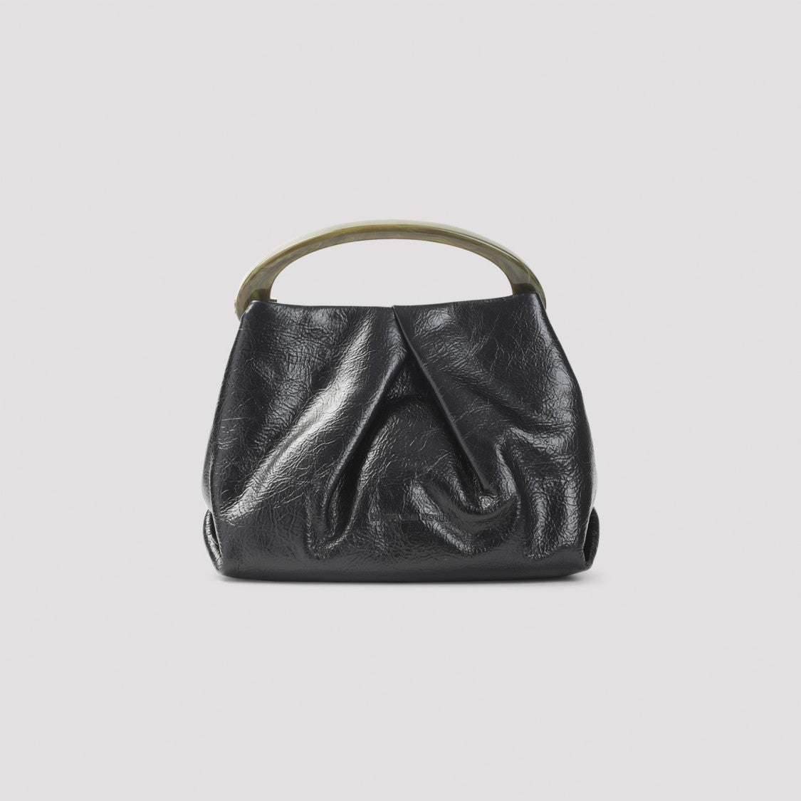 Dries Van Noten Textured Black Leather Shoulder Bag With Translucent Handle