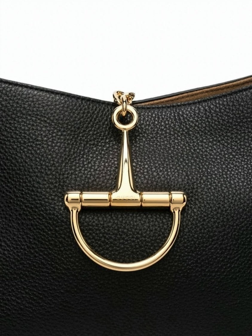 Gucci Textured Calf Leather Shoulder Bag With Gold-Tone Clasp
