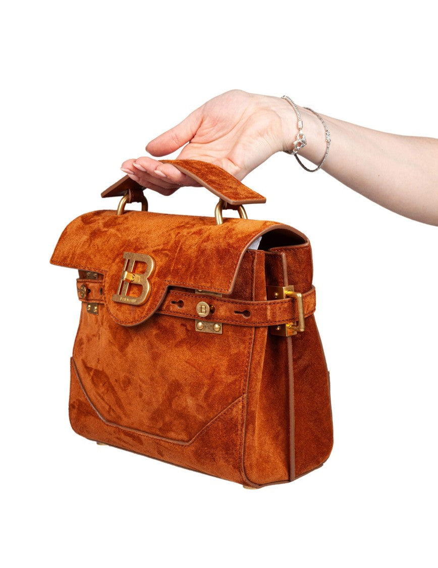 Balmain B Buzz 23 Caramel Suede Handbag