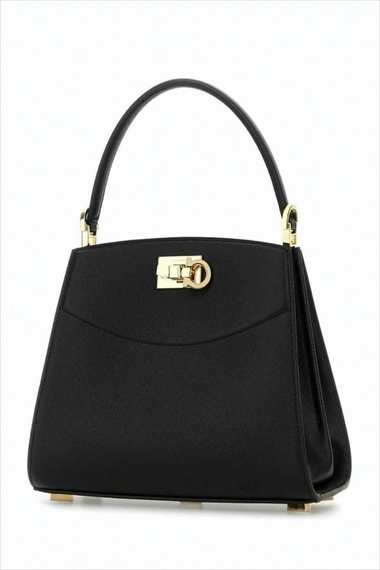Salvatore Ferragamo Smooth Calfskin Shoulder Bag With Gold Accents