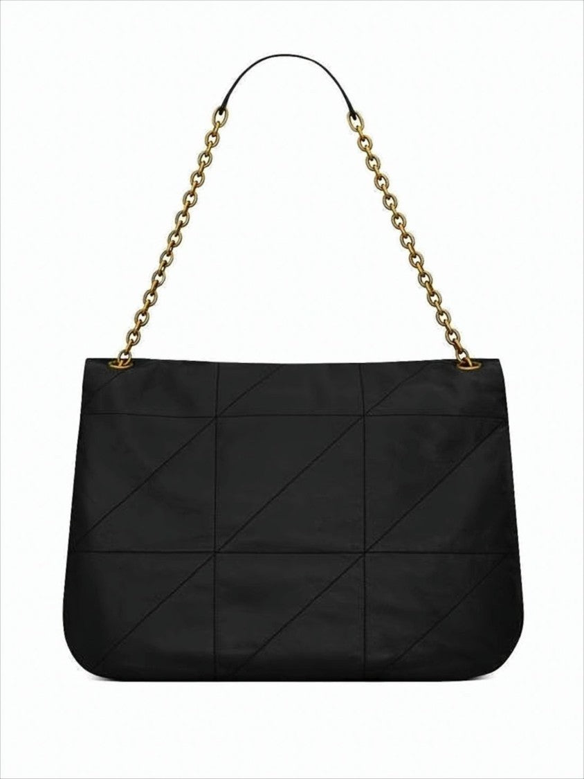 Saint Laurent Rectangular Black Lambskin Shoulder Bag With Logo Emblem