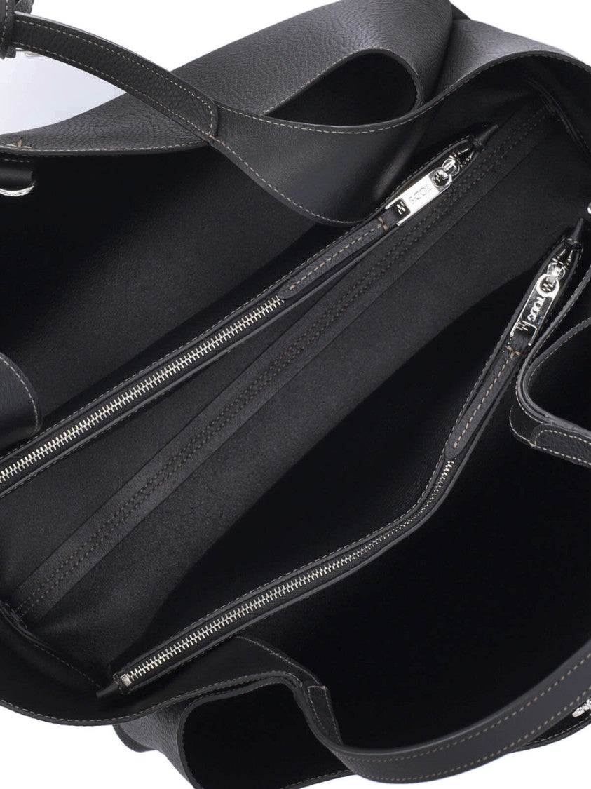 Tod's Medium Tote Bag In Black Hammered Leather