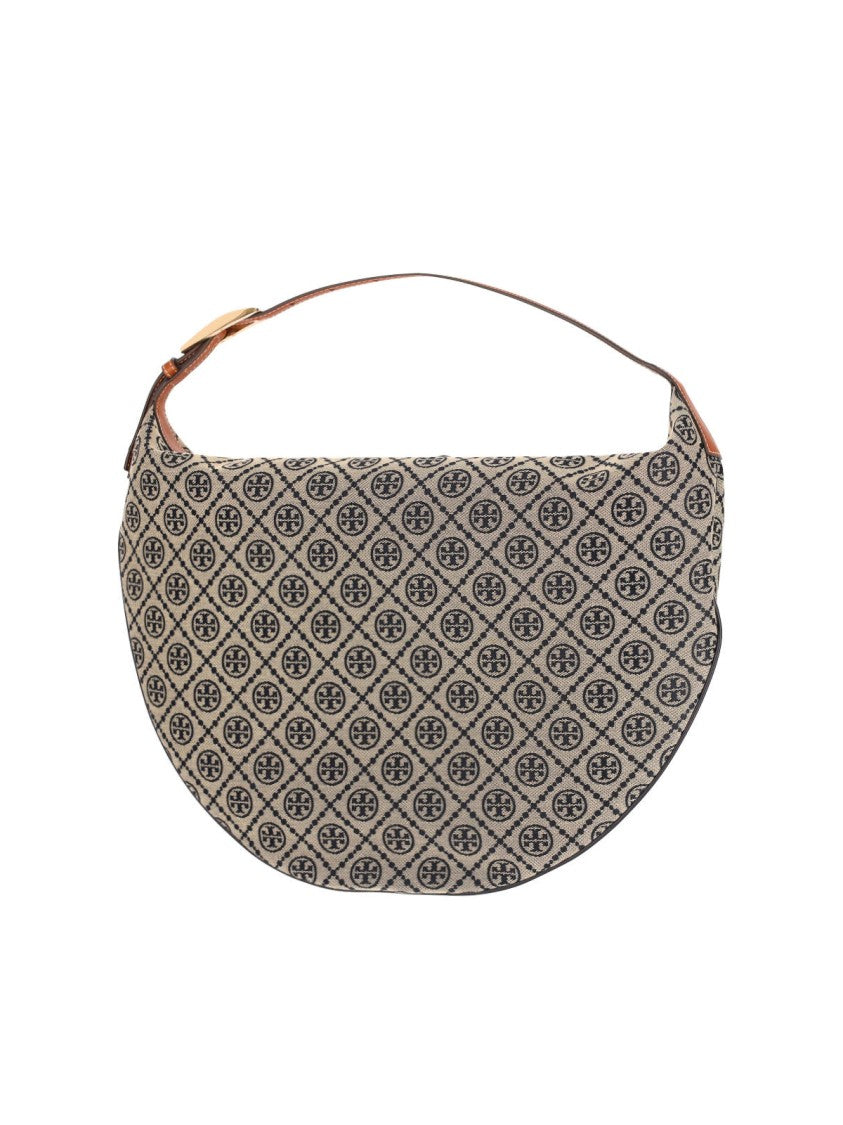 Tory Burch "T Monogram Balloon" Bag, Beige Cotton Blend