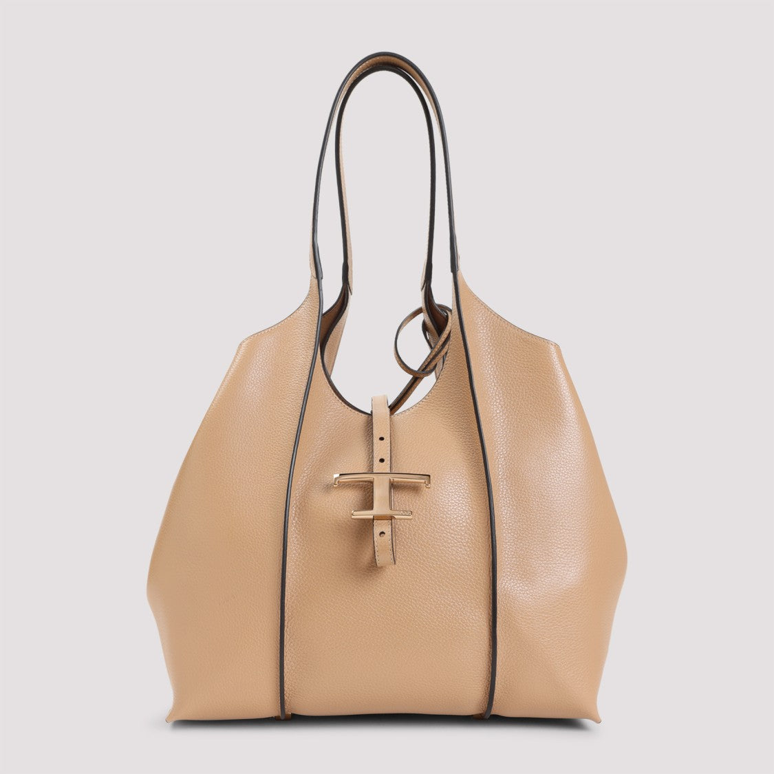 Tod's T Timeless Beige Grained Leather Shoulder Bag