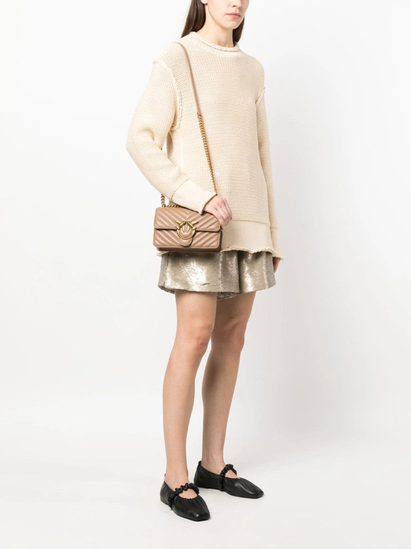 Pinko Chevron-Pattern Quilted Handbag With Metal Embellishment