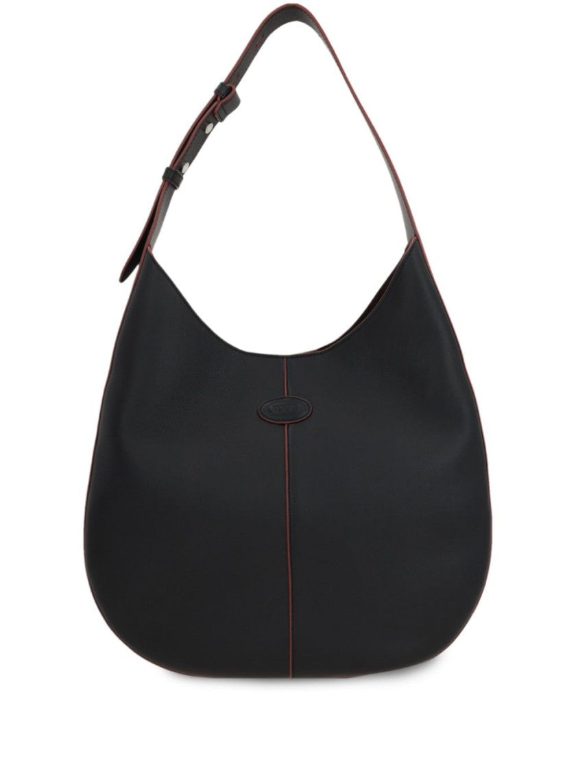Tod's Calfskin Black Shoulder Bag With Adjustable Strap