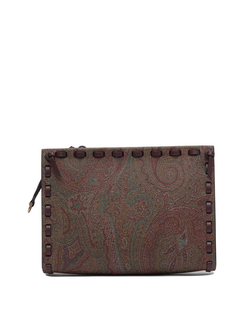 Etro Rectangular Bordeaux Clutch With Paisley Pattern
