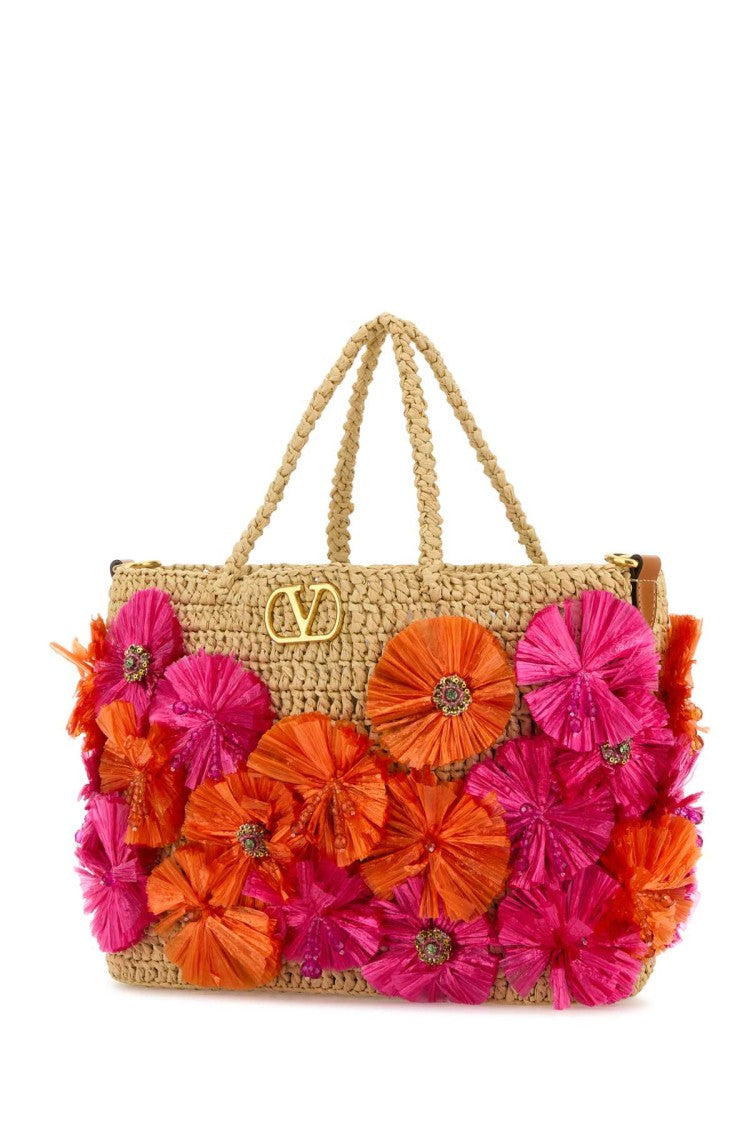 Valentino Garavani Embellished Raffia Vlogo Signature Shopping Bag