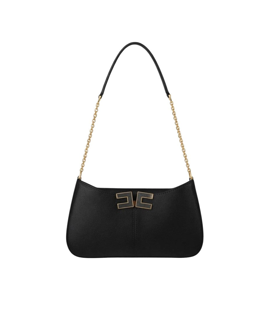Elisabetta Franchi Structured Black Shoulder Bag With Gold Logo Detail