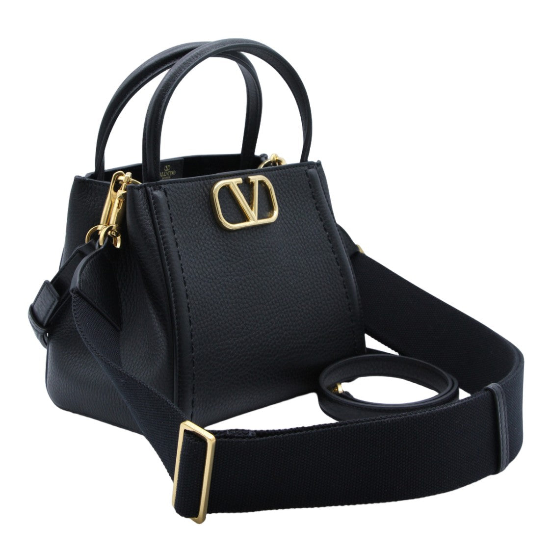 Valentino Garavani Trapezoidal Small Handbag In Textured Black Leather