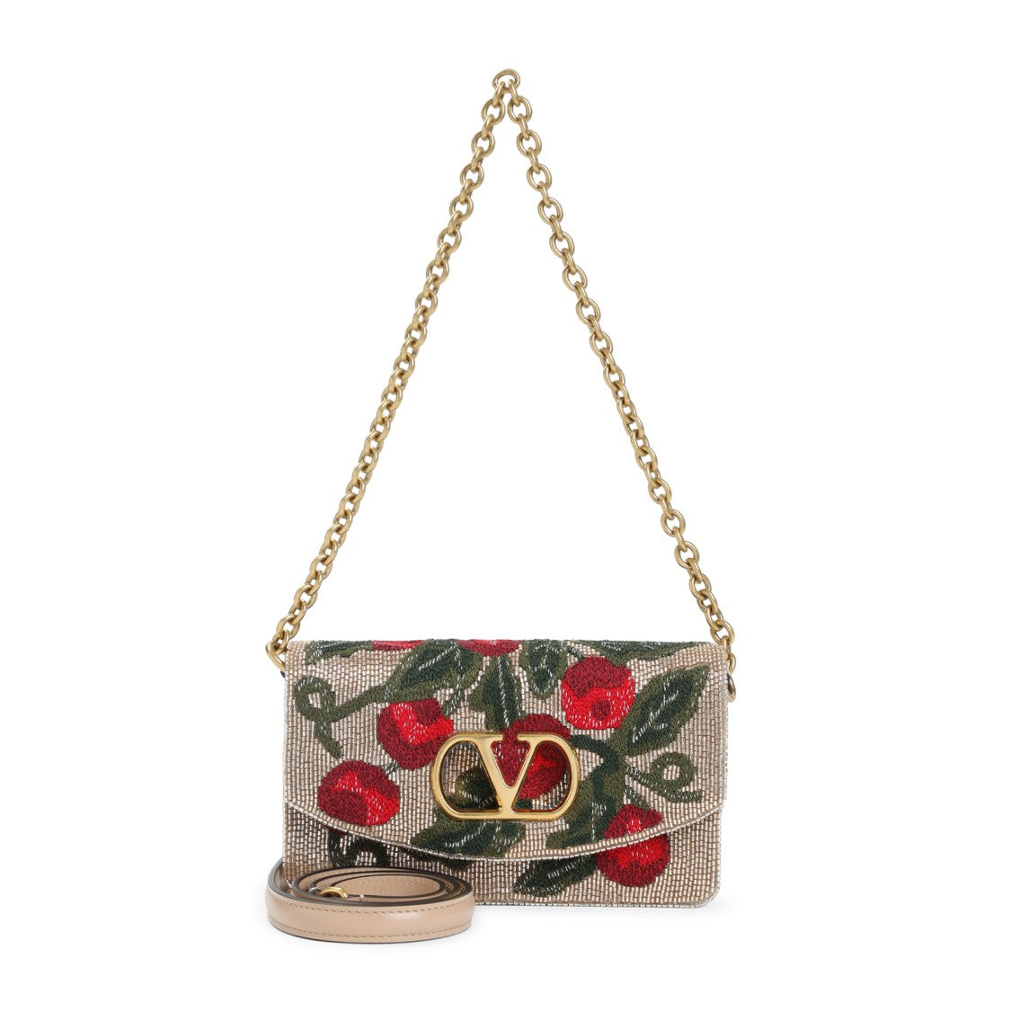 Valentino Garavani Multicolor Leather Clutch With Beadwork And Vlogo