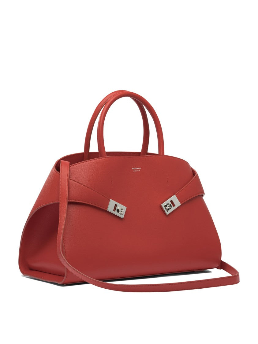 Ferragamo Structured Red Leather Shoulder Bag
