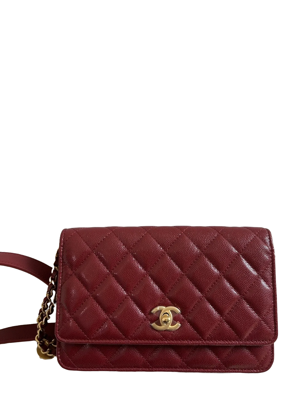 Chanel Wallet on Chain Metier D’art Shiny Calfskin Caviar In Burgundy Gold HW