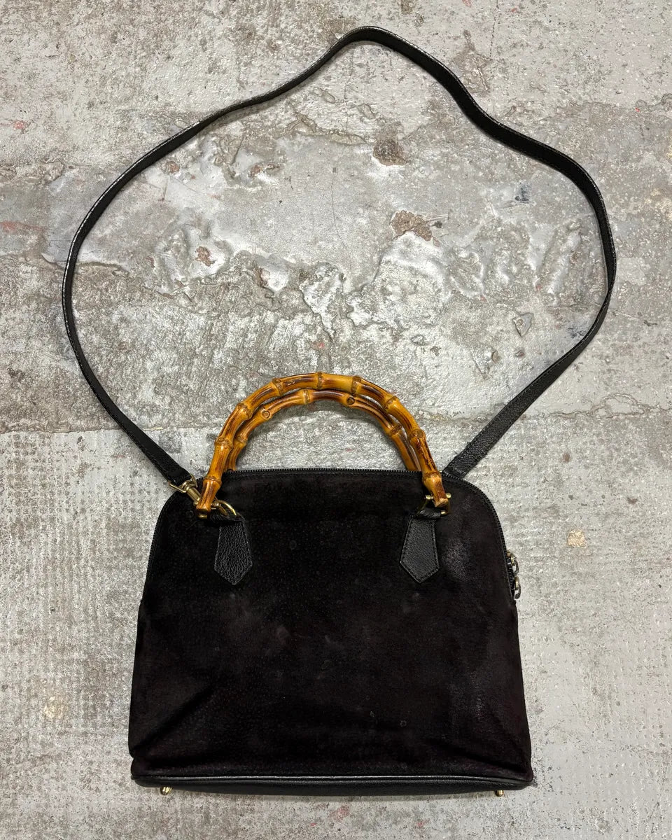 FW2006 Gucci Black Suede Bamboo Handle Bag