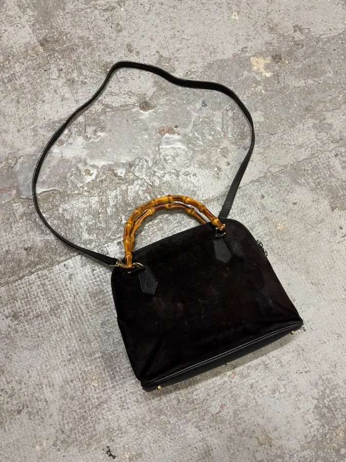 FW2006 Gucci Black Suede Bamboo Handle Bag