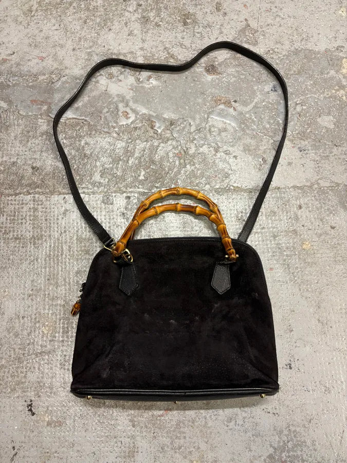FW2006 Gucci Black Suede Bamboo Handle Bag