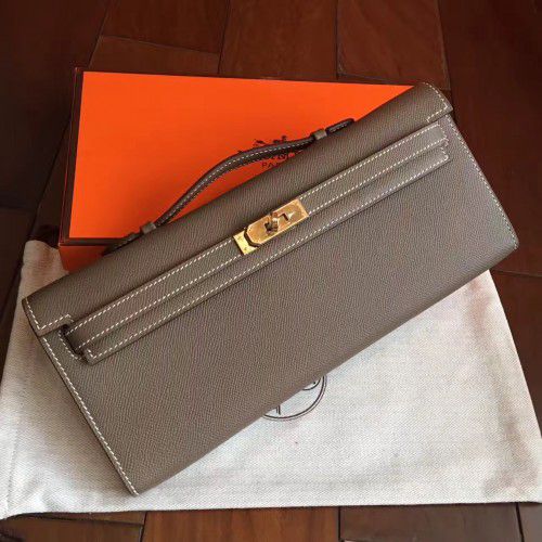 HERMÈS Kelly Cut Clutch – Luxury Women Bag in Gold-Toned Hardware | Premium Quality (Grey)