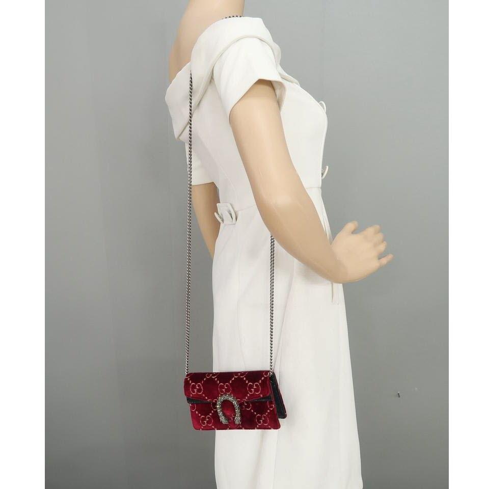 Gucci Dionysus Gg Super Mini Red Velvet Cross Body Bag
