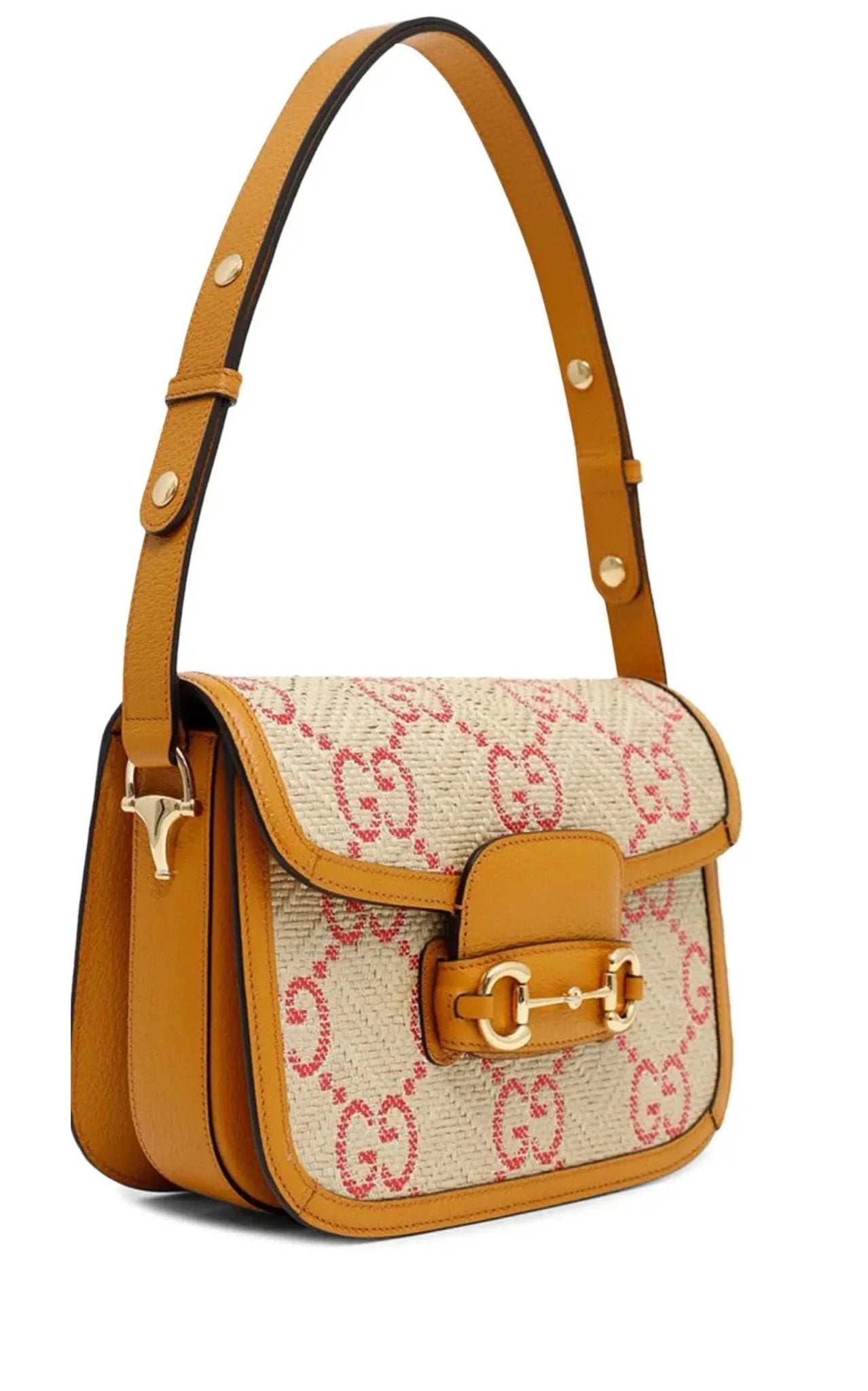 Horsebit 1955 Pink Raffia Shoulder Bag