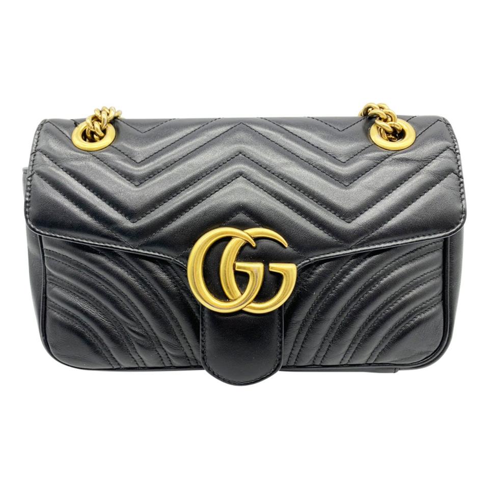 Gucci Marmont Calfskin Matelasse Small Gg Black Leather Shoulder Bag