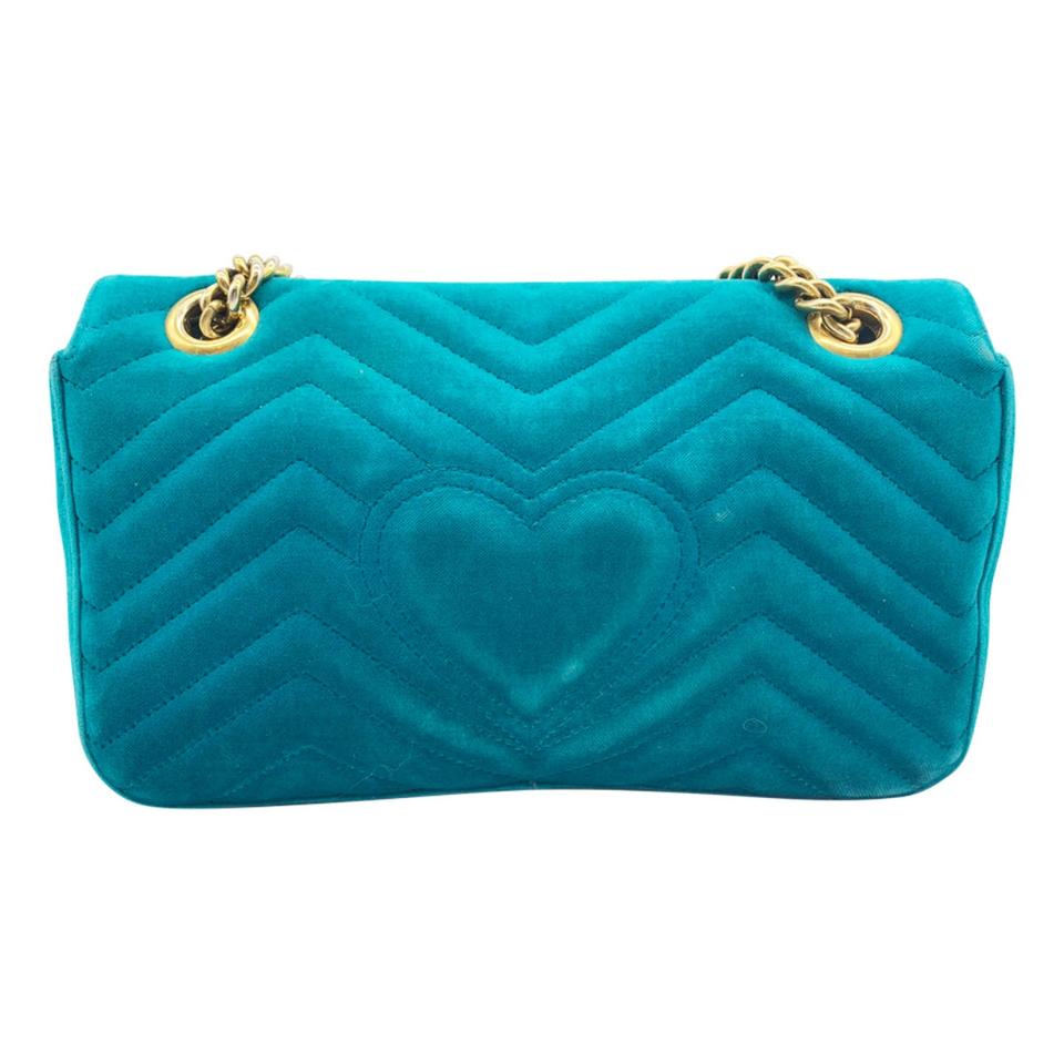 Gucci Marmont Matelasse Small Gg Petrol Blue Velvet Shoulder Bag