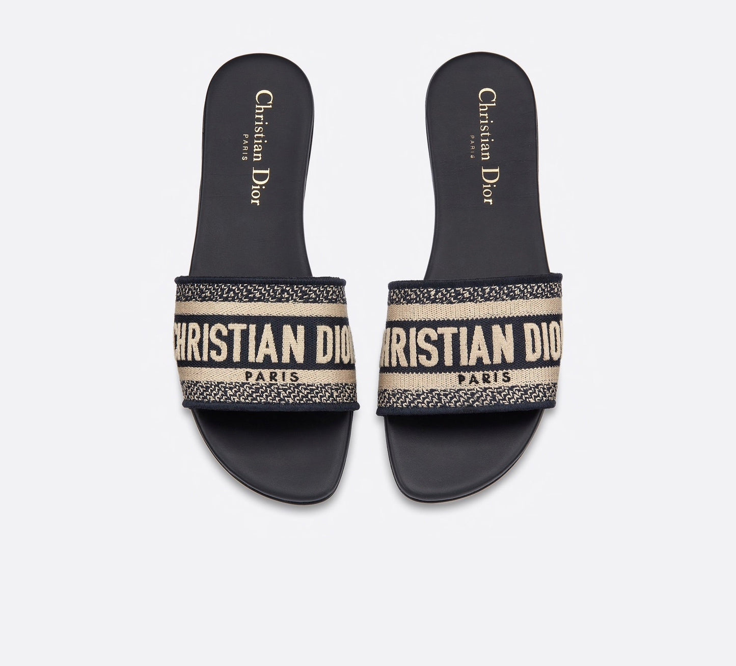 Dior Dway Navy Blue Embroidered Slides