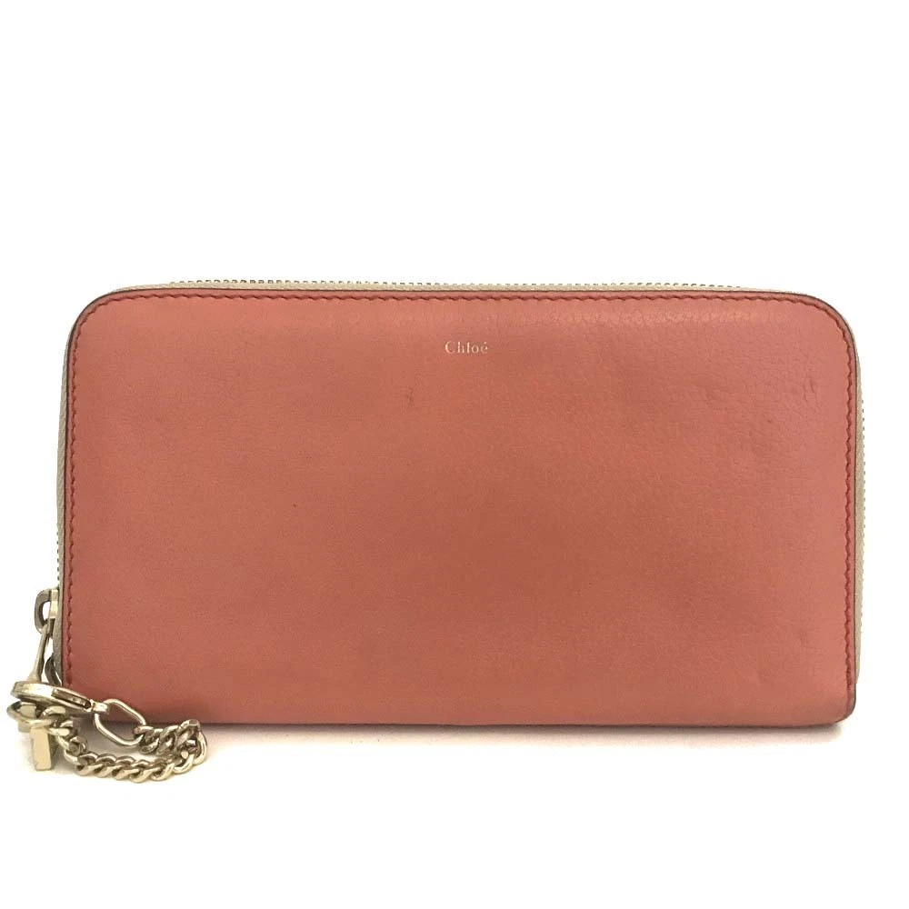 Chloe Bailey Leather Zip Around Long Wallet Purse Pink