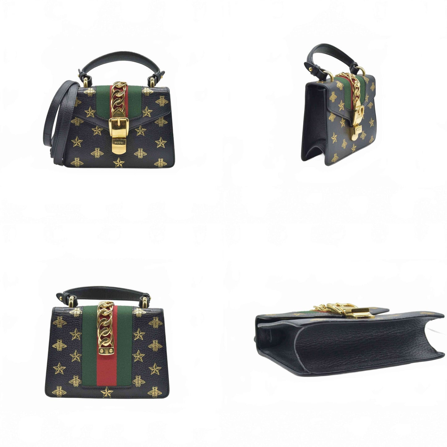 $2590 Gucci Calfskin Small Sylvie Shoulder Bag Black