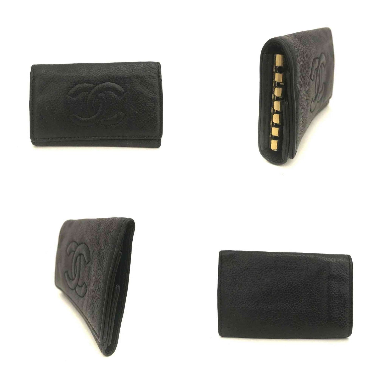 CHANEL CC Logo Grained Calf Skin 6 Ring Key Case Black 448055