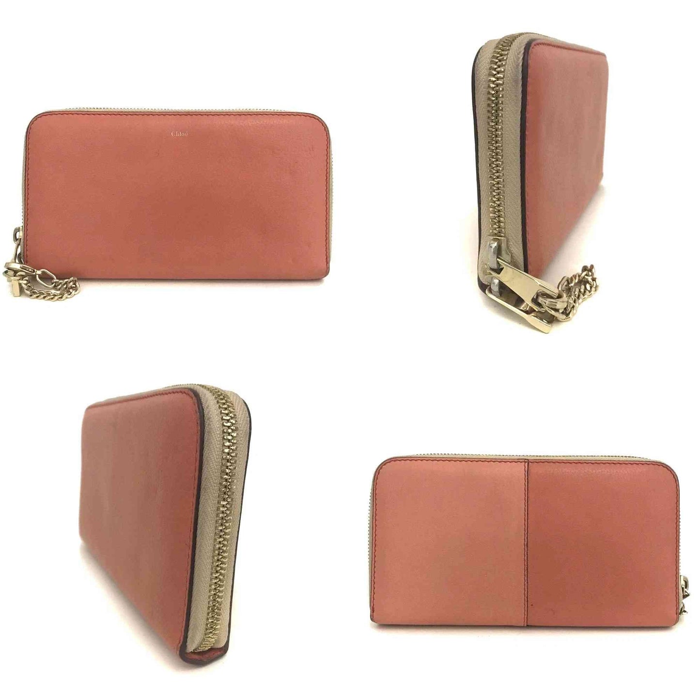 Chloe Bailey Leather Zip Around Long Wallet Purse Pink