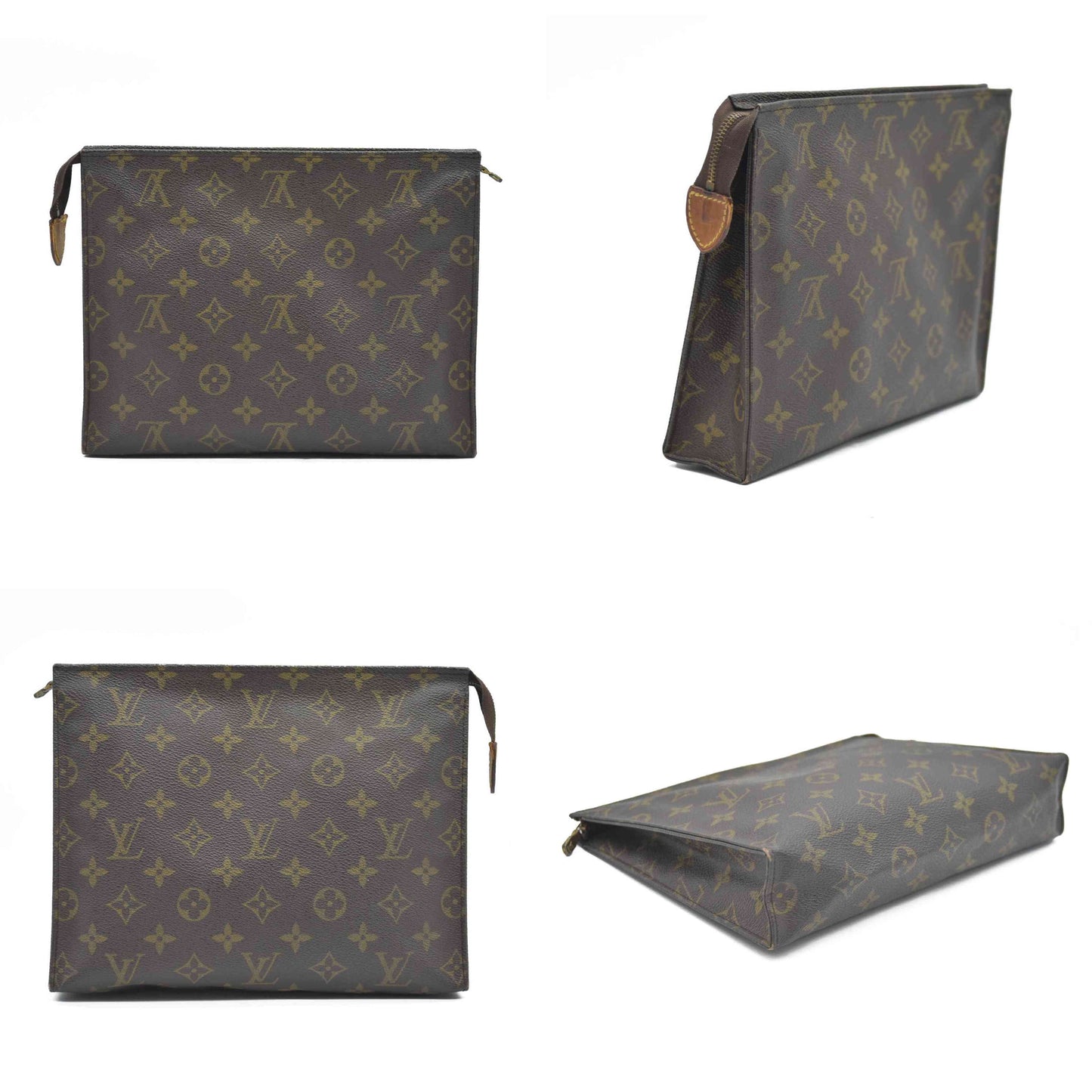 AUCTION $1050 Louis Vuitton Monogram Poche Toilette 26 Cosmetics Pouch Purse Brown 882TH