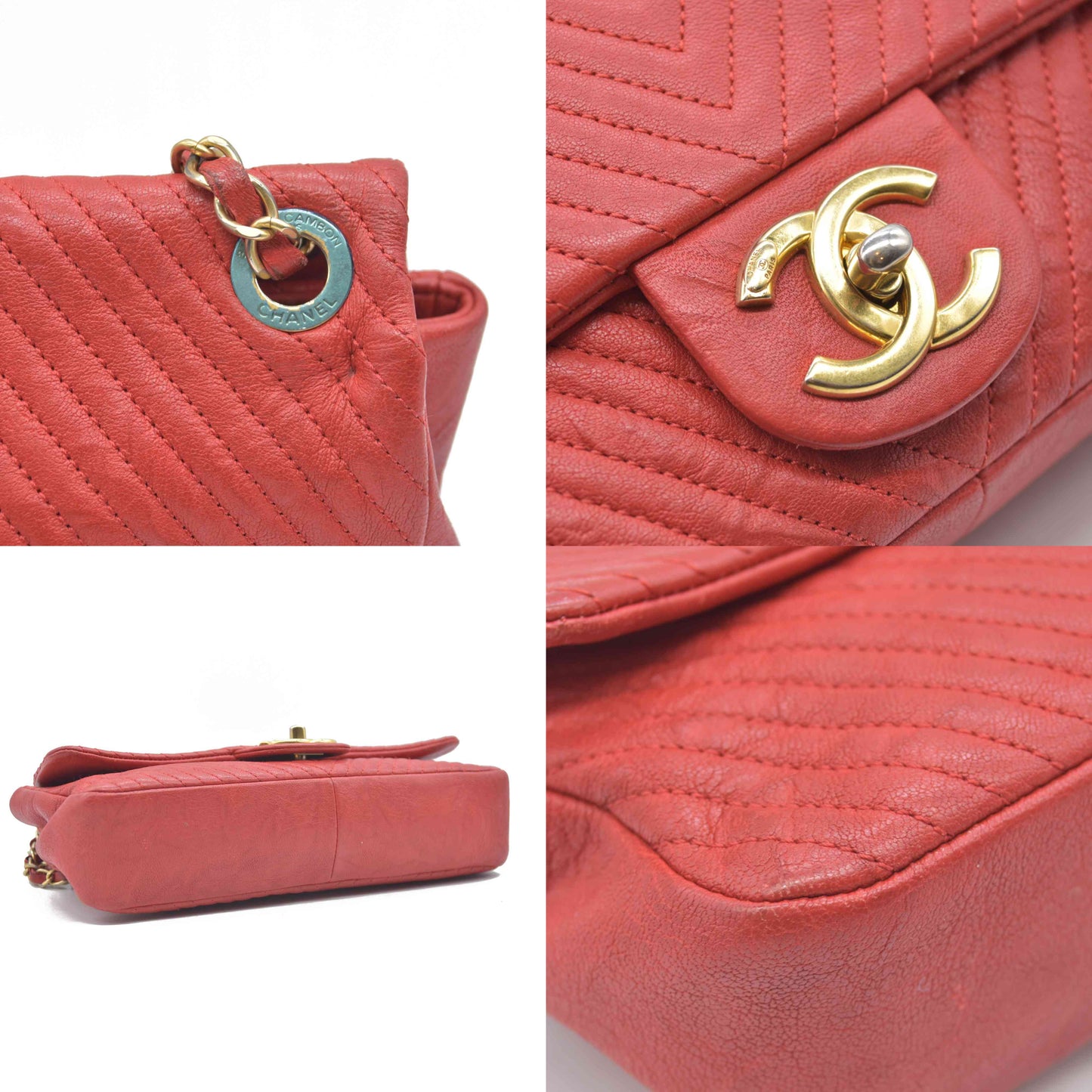 $4450 Chanel Calfskin Surpique Chevron Medium Flap 2016
