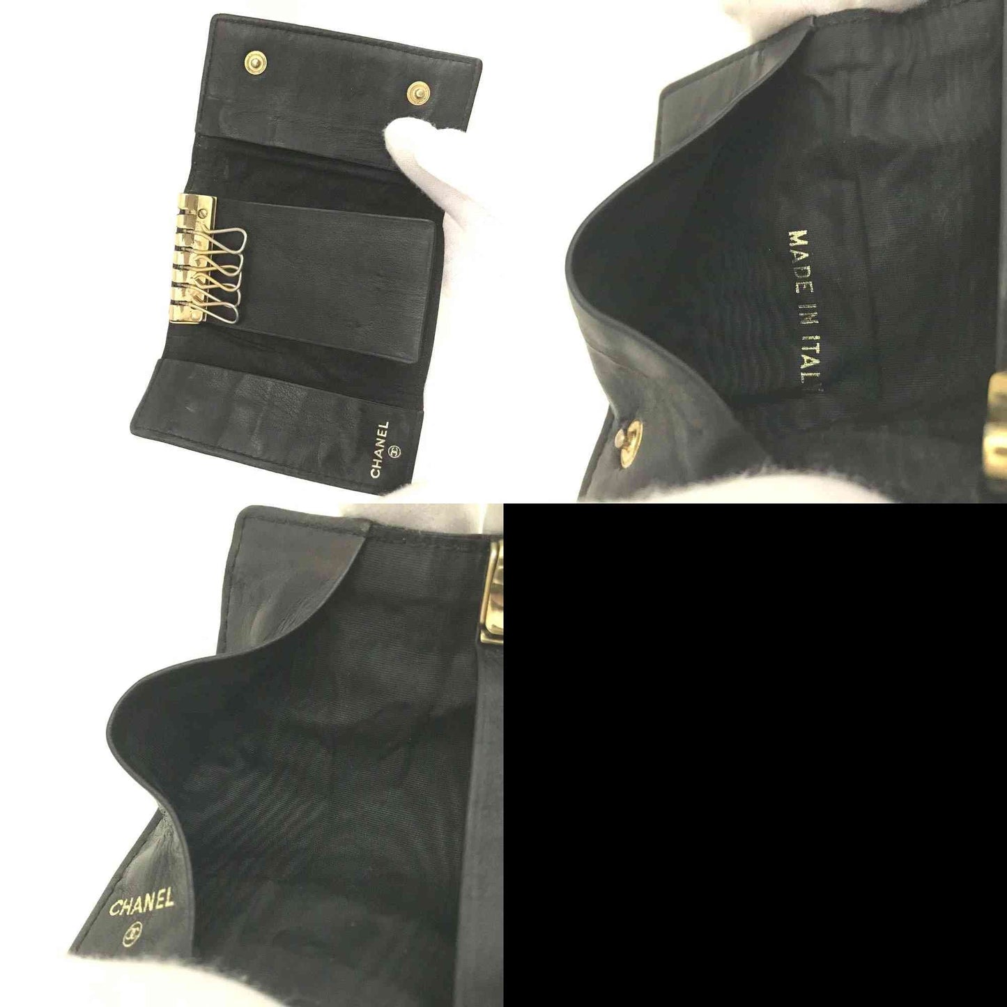 CHANEL CC Logo Grained Calf Skin 6 Ring Key Case Black 448055