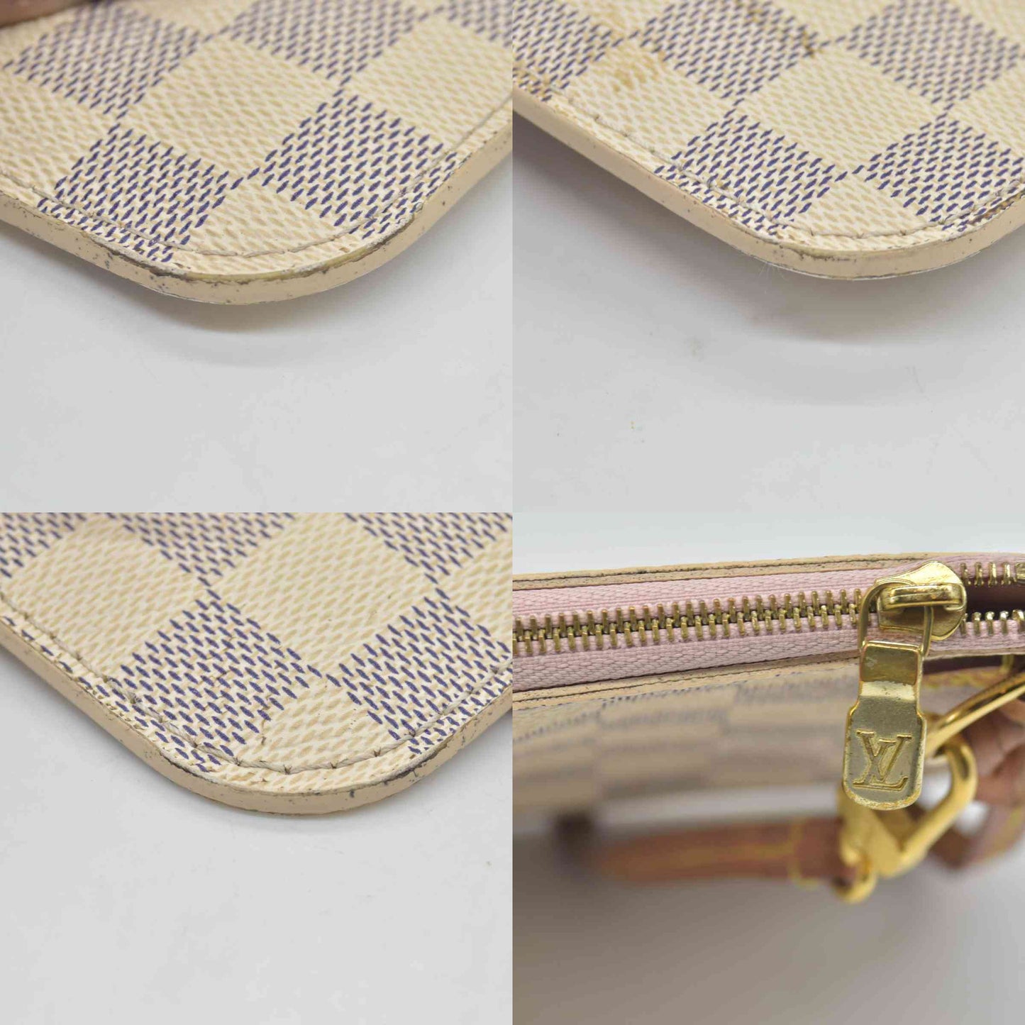 $600 Louis Vuitton Damier Azur Neverfull MM GM Pochette Rose Ballerine RFID