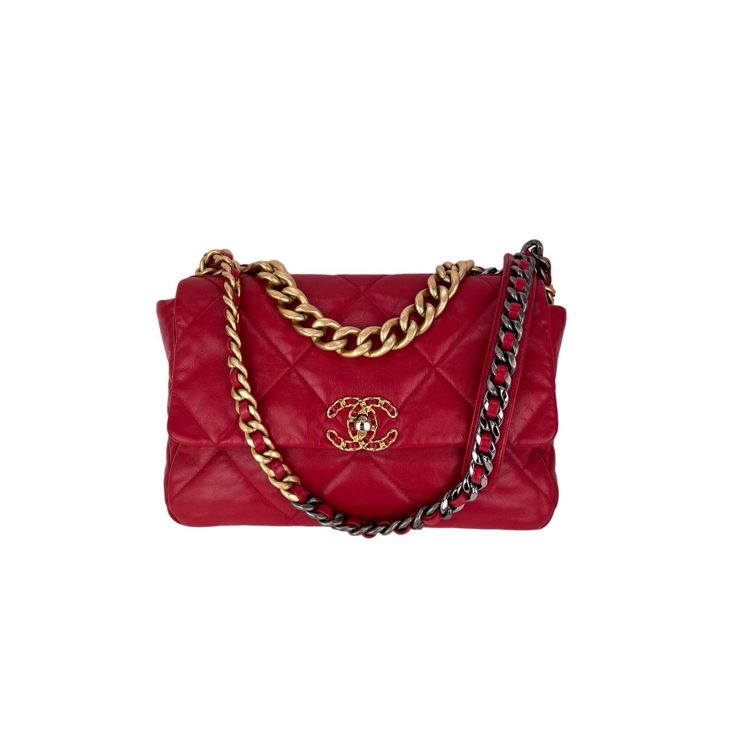 Chanel 19 Large Quilted Goatskin Red Flap Bag