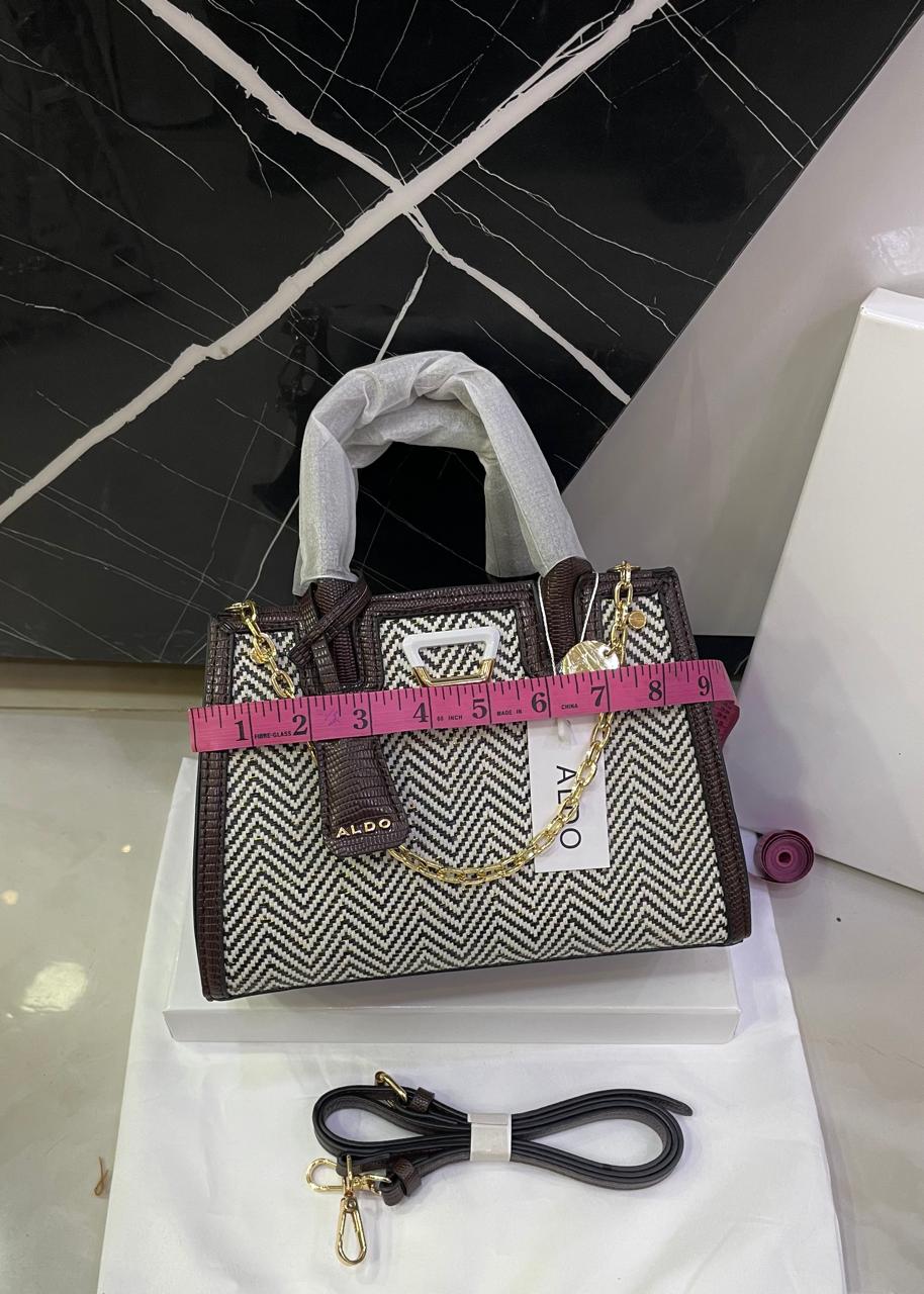 A-L-D-O Premium Handbags Women Bag – (Dark Brown & Grey geometric design)