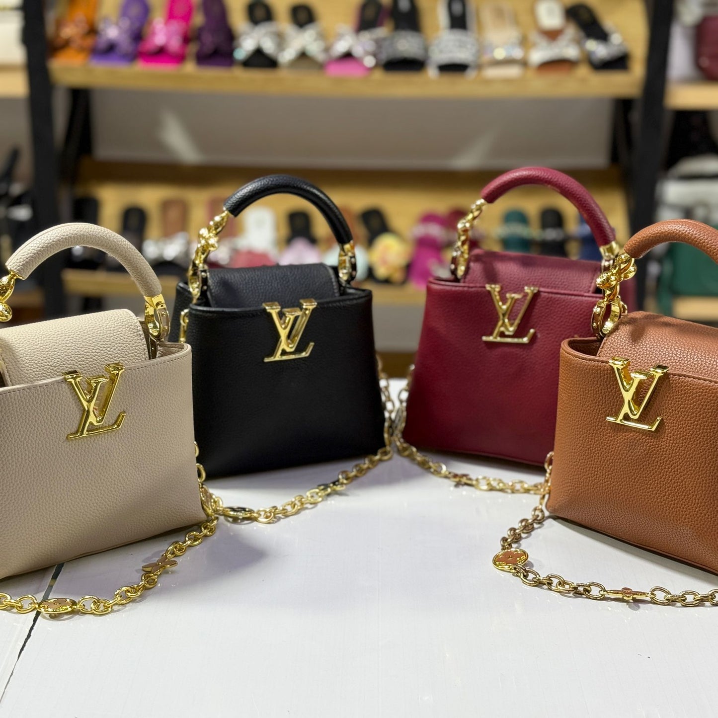L-O-U-I-S V-U-I-T-T-O-N Capucines Mini – Premium Women Mini Bag with Chain Strap (Black)