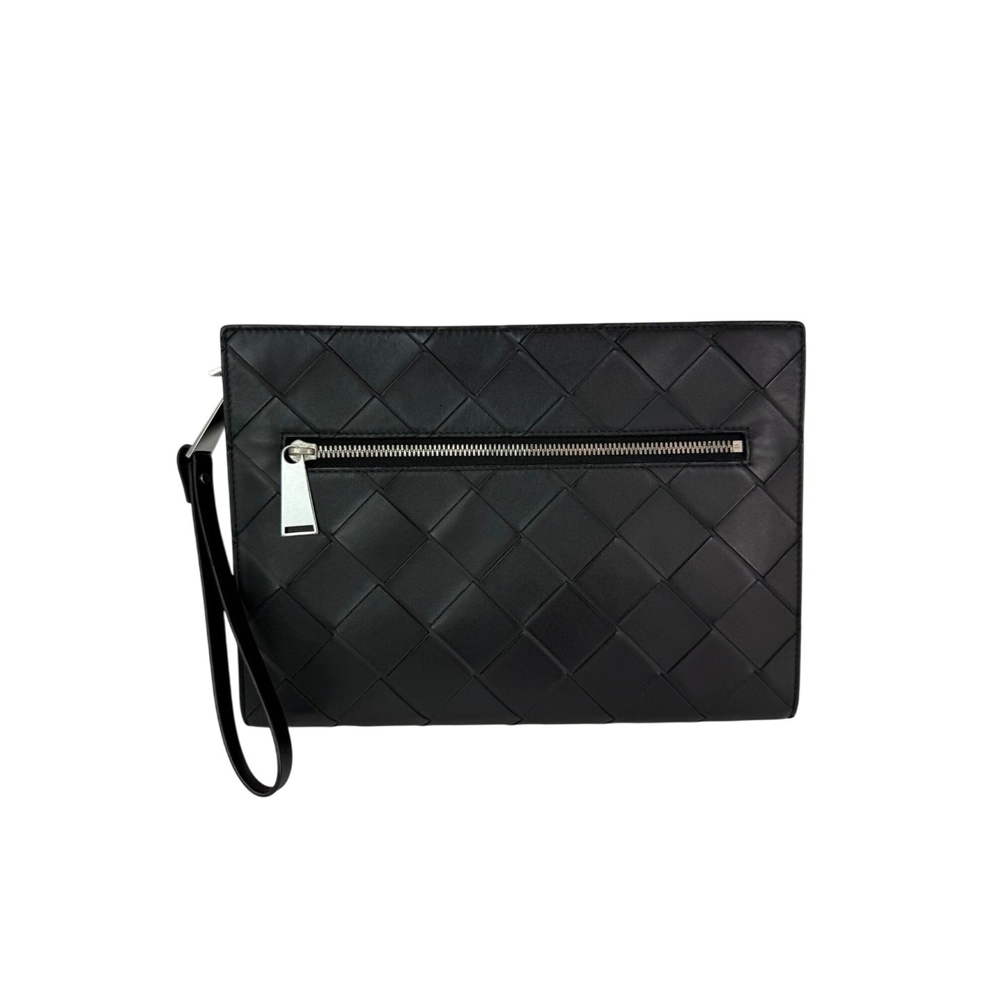 Bottega Veneta Black Leather Maxi Intrecciato Wristlet Clutch