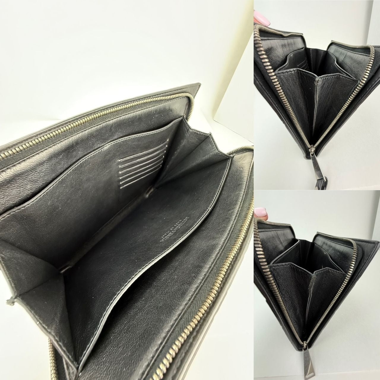 Bottega Veneta Black Leather Maxi Intrecciato Wristlet Clutch