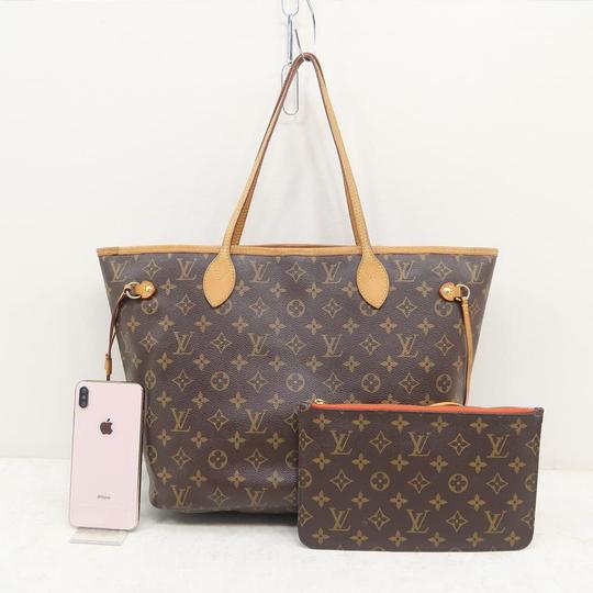 Louis Vuitton Neverfull Mm Tote Piment Orange with Pouch Brown Monogram Canvas Shoulder Bag