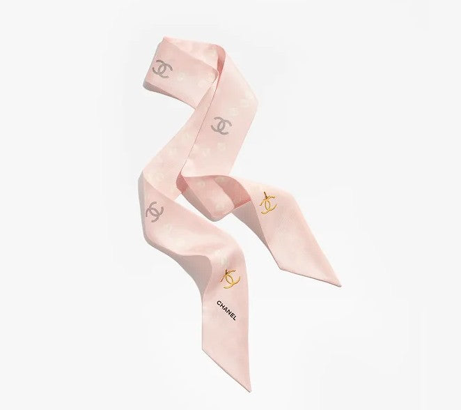 Chanel Spring-Summer 2025 Pre-collection 25P Silk Twill Scarf in Pink w/ Pearl Accents