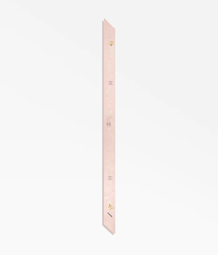 Chanel Spring-Summer 2025 Pre-collection 25P Silk Twill Scarf in Pink w/ Pearl Accents