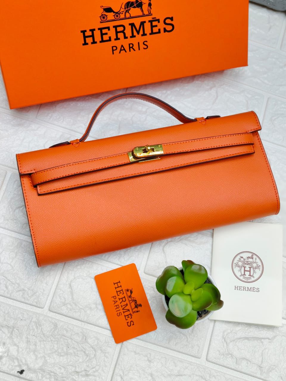HERMÈS Kelly Cut Clutch – Luxury Women Bag in Gold-Toned Hardware | Premium Quality (Orange)