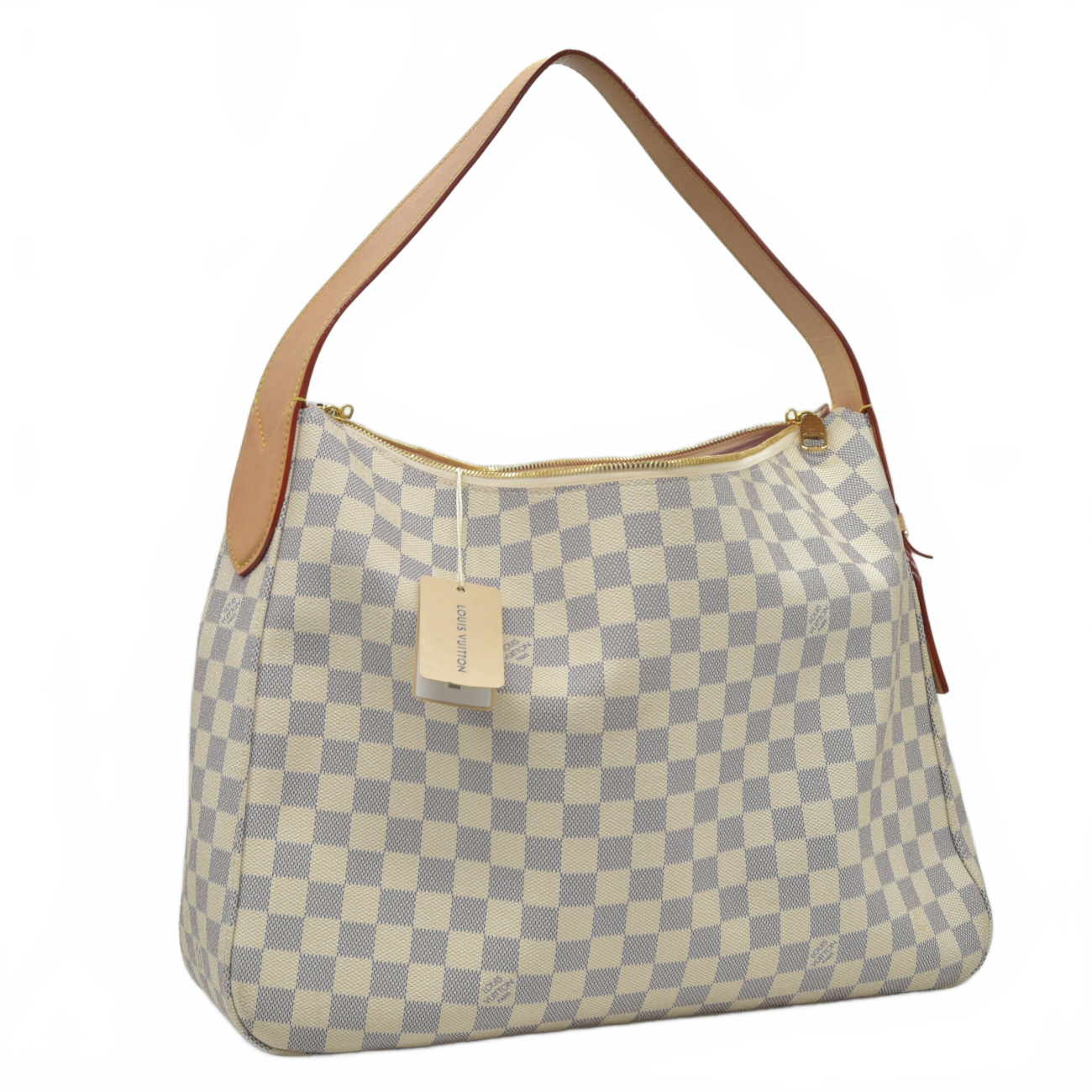 $2740 Louis Vuitton Damier Azur Slouchy MM Rose Ballerine