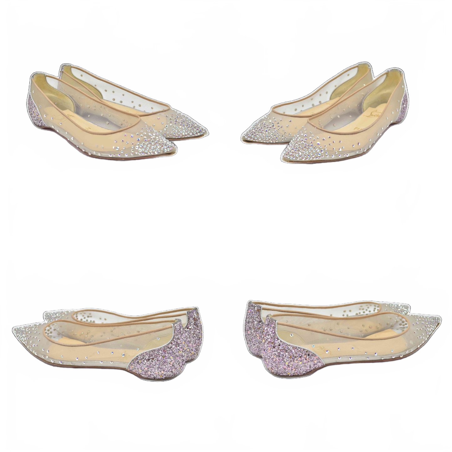 $995 Christian Louboutin Crystal Strass Follies Flats 36.5 Silver