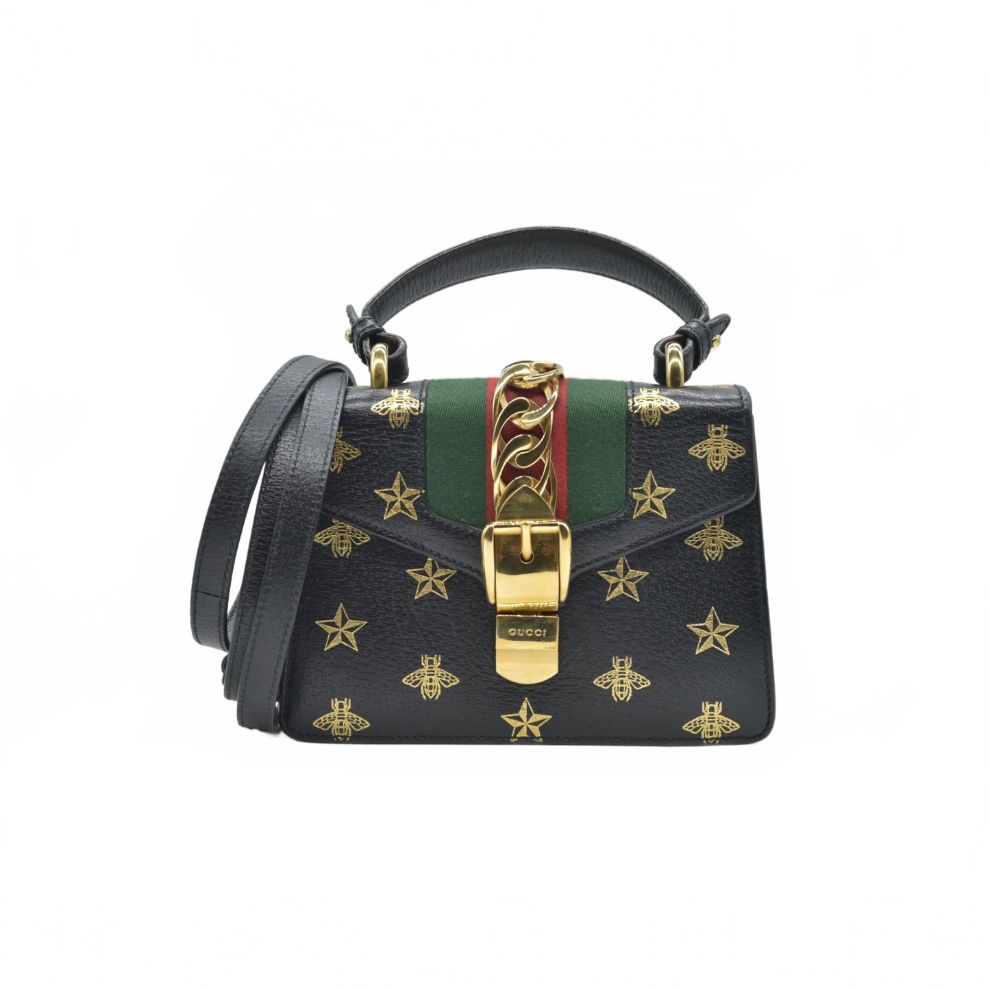 $2590 Gucci Calfskin Small Sylvie Shoulder Bag Black